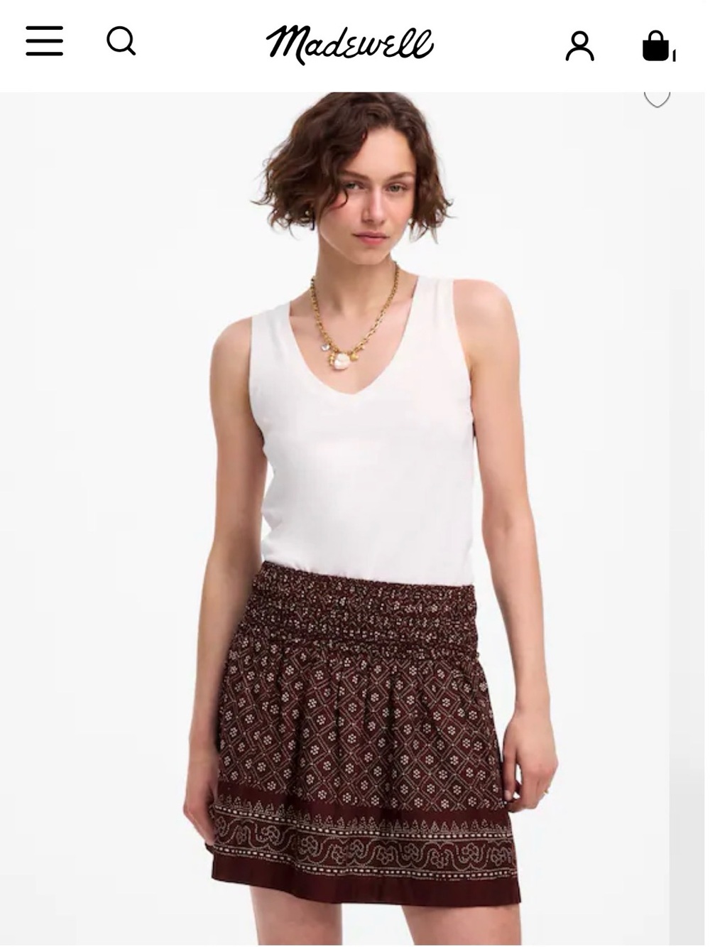 Madewell Maroon Printed Smocked Mini Skirt | NWOT